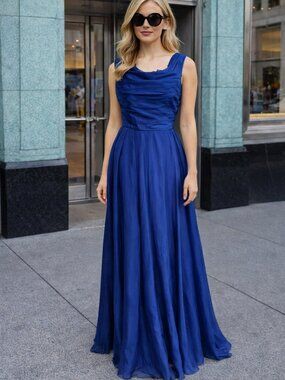 long royal blue chiffon dress full length